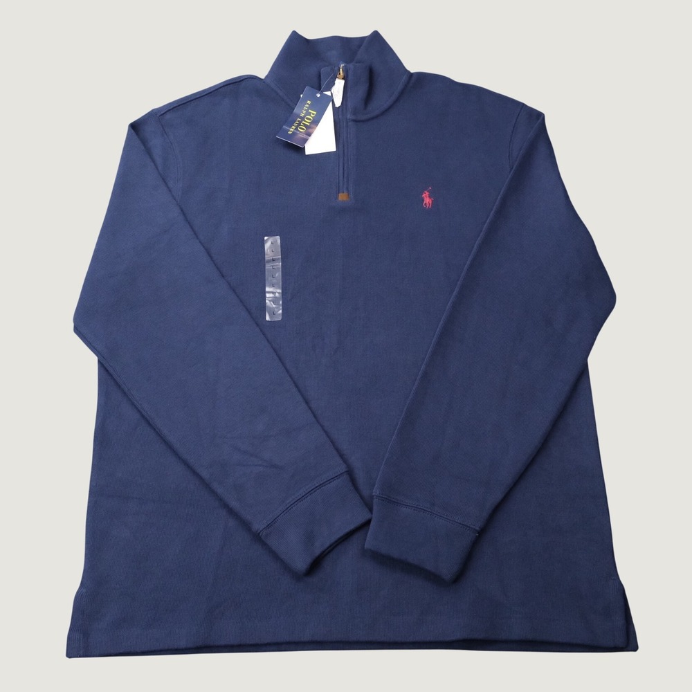 Polo Ralph Lauren Quarter Zip Pullover Large Navy Blue Cotton Classic Fit NWT
